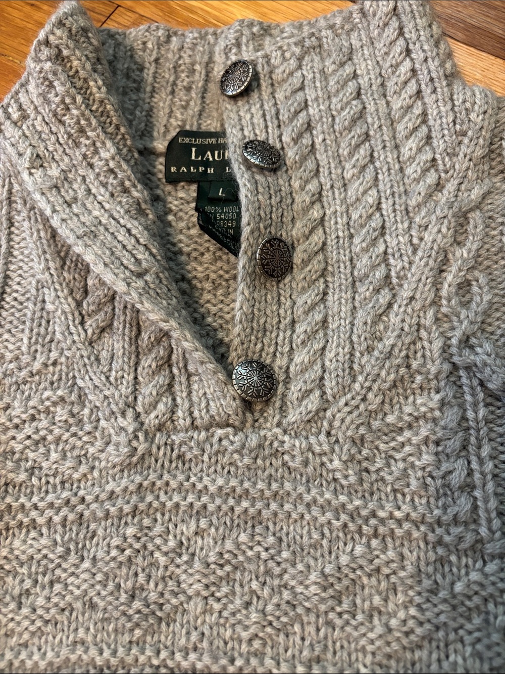Lauren Ralph Lauren Gray Textured Cable-Knit Crewneck Sweater - Picture 3 of 6